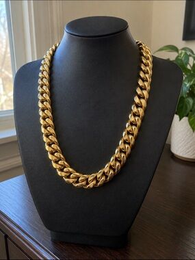 Men’s 14mm 18K Gold Plated Cuban Link Chain Stainless Steel Heavy Curb Necklace